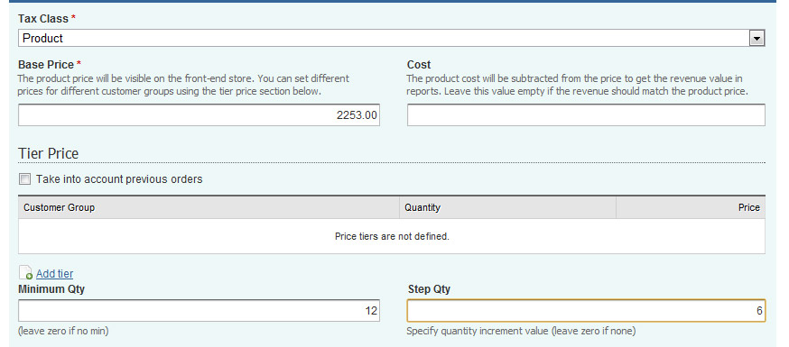 minimum order quantity settings